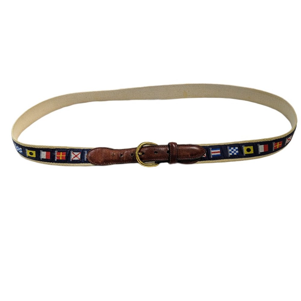 Barrons Hunter Nautical Flags Belt Sz 42 Solid Brass Buckle Made in the USA